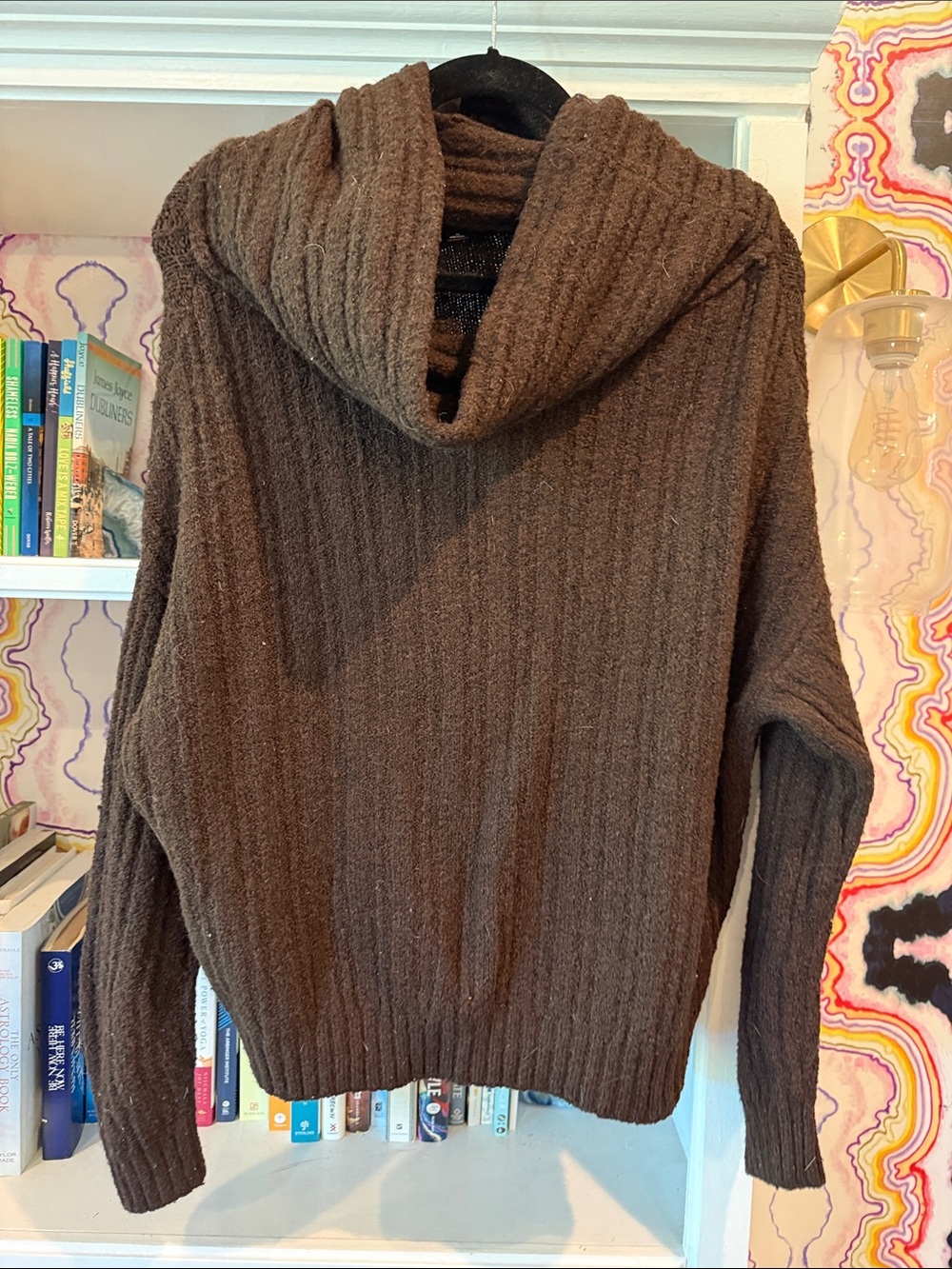 Line & Dot Women’s Brown Ribbed Turtleneck Hoodie Sweater